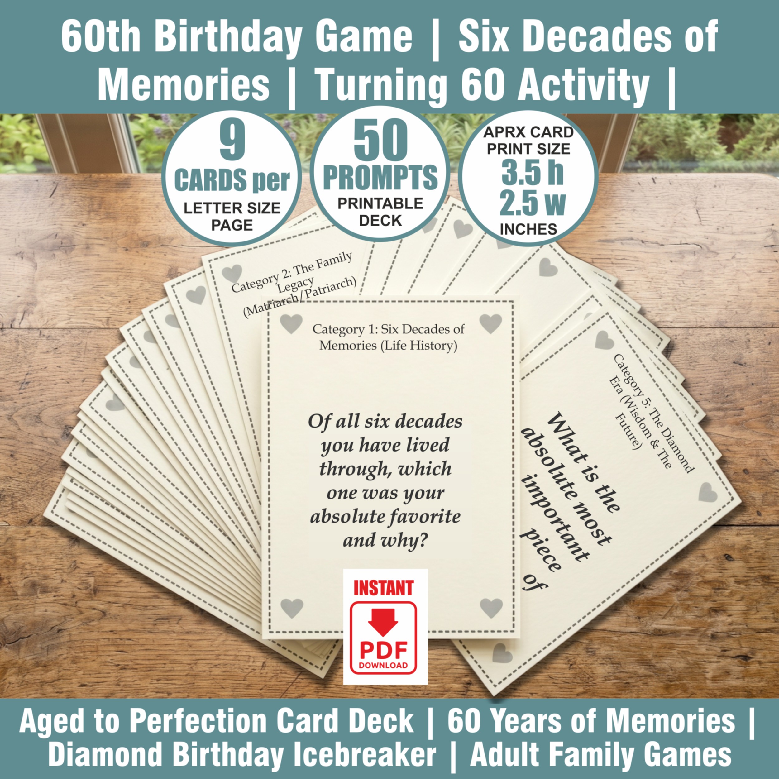 60th Birthday Game | Six Decades of Memories | Turning 60 Activity | Grandma or Grandpa Party Game PDF